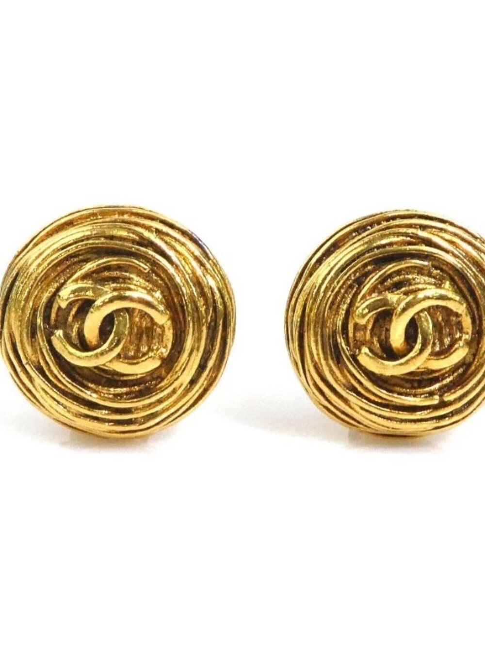 Auth CHANEL Vintage CC Logo Earrings Gold Metal - e62251i